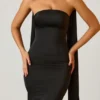 Rochie fără bretele cu detalii eșarfă Mandi, negru Rochie fără bretele cu detalii eșarfă Mandi, negru