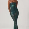 Rochie fără bretele cu ornamente Marleni în verde smarald Rochie fără bretele cu ornamente Marleni în verde smarald