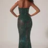 Rochie fără bretele cu ornamente Marleni în verde smarald Rochie fără bretele cu ornamente Marleni în verde smarald