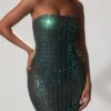Rochie fără bretele cu ornamente Marleni în verde smarald Rochie fără bretele cu ornamente Marleni în verde smarald