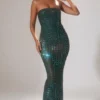 Rochie fără bretele cu ornamente Marleni în verde smarald Rochie fără bretele cu ornamente Marleni în verde smarald