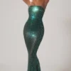 Rochie fără bretele cu ornamente Marleni în verde smarald Rochie fără bretele cu ornamente Marleni în verde smarald