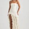 Rochie fără bretele cu volane Diletta, culoare ivoriu Rochie fără bretele cu volane Diletta, culoare ivoriu