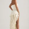 Rochie fără bretele cu volane Diletta, culoare ivoriu Rochie fără bretele cu volane Diletta, culoare ivoriu