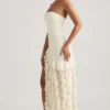 Rochie fără bretele cu volane Diletta, culoare ivoriu Rochie fără bretele cu volane Diletta, culoare ivoriu
