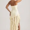 Rochie fără bretele cu volane Diletta, culoare ivoriu Rochie fără bretele cu volane Diletta, culoare ivoriu