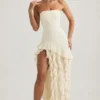 Rochie fără bretele cu volane Diletta, culoare ivoriu Rochie fără bretele cu volane Diletta, culoare ivoriu