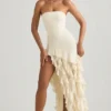 Rochie fără bretele cu volane Diletta, culoare ivoriu Rochie fără bretele cu volane Diletta, culoare ivoriu