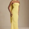 Rochie fără bretele Imogene cu detalii eșarfă, în galben pastel Rochie fără bretele Imogene cu detalii eșarfă, în galben pastel