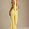 Rochie fără bretele Imogene cu detalii eșarfă, în galben pastel Rochie fără bretele Imogene cu detalii eșarfă, în galben pastel