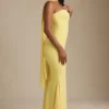 Rochie fără bretele Imogene cu detalii eșarfă, în galben pastel Rochie fără bretele Imogene cu detalii eșarfă, în galben pastel