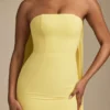 Rochie fără bretele Imogene cu detalii eșarfă, în galben pastel Rochie fără bretele Imogene cu detalii eșarfă, în galben pastel