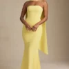 Rochie fără bretele Imogene cu detalii eșarfă, în galben pastel Rochie fără bretele Imogene cu detalii eșarfă, în galben pastel
