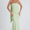 Rochie fără bretele Imogene cu detalii tip eșarfă, în verde primăvară Rochie fără bretele Imogene cu detalii tip eșarfă, în verde primăvară