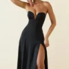 Rochie Joely din jersey elastic, fără bretele, cu croi în A, lungime medie, în negru Rochie Joely din jersey elastic, fără bretele, cu croi în A, lungime medie, în negru