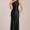 Rochie lungă asimetrică cu legătură la spate Adelina, negru