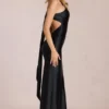 Rochie lungă asimetrică cu legătură la spate Adelina, negru