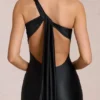 Rochie lungă asimetrică cu legătură la spate Adelina, negru