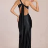 Rochie lungă asimetrică cu legătură la spate Adelina, negru