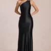Rochie lungă asimetrică cu legătură la spate Adelina, negru