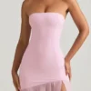Rochie lungă asimetrică fără bretele, cu coadă de pește, Melina, în roz pal Rochie lungă asimetrică fără bretele, cu coadă de pește, Melina, în roz pal