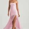 Rochie lungă asimetrică fără bretele, cu coadă de pește, Melina, în roz pal Rochie lungă asimetrică fără bretele, cu coadă de pește, Melina, în roz pal