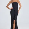 Rochie lungă corset cu volane și bandă în formă de bandou Tallullah, negru Rochie lungă corset cu volane și bandă în formă de bandou Tallullah, negru