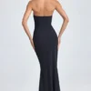 Rochie lungă corset cu volane și bandă în formă de bandou Tallullah, negru Rochie lungă corset cu volane și bandă în formă de bandou Tallullah, negru