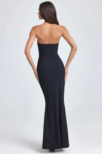 Rochie lungă corset cu volane și bandă în formă de bandou Tallullah, negru Rochie lungă corset cu volane și bandă în formă de bandou Tallullah, negru