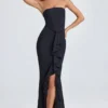 Rochie lungă corset cu volane și bandă în formă de bandou Tallullah, negru Rochie lungă corset cu volane și bandă în formă de bandou Tallullah, negru
