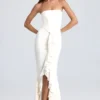 Rochie lungă cu corset și volane Tallullah, culoare ivoriu