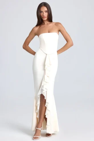 Rochie lungă cu corset și volane Tallullah, culoare ivoriu Rochie lungă cu corset și volane Tallullah, culoare ivoriu