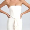Rochie lungă cu corset și volane Tallullah, culoare ivoriu