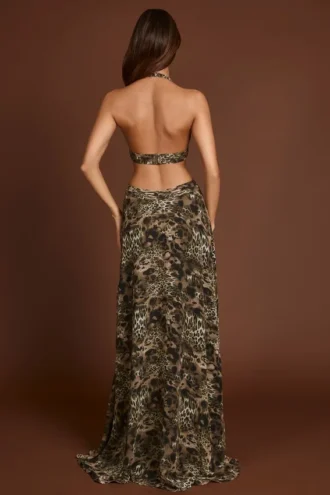 Rochie lungă cu decupaj adânc Tarsia, cu imprimeu leopard Rochie lungă cu decupaj adânc Tarsia, cu imprimeu leopard
