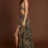 Rochie lungă cu decupaj adânc Tarsia, cu imprimeu leopard