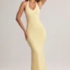 Rochie lungă cu gât halter Hallie din modal, în nuanța Lemon Sherbet Rochie lungă cu gât halter Hallie din modal, în nuanța Lemon Sherbet
