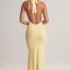 Rochie lungă cu gât halter Hallie din modal, în nuanța Lemon Sherbet Rochie lungă cu gât halter Hallie din modal, în nuanța Lemon Sherbet