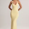 Rochie lungă cu gât halter Hallie din modal, în nuanța Lemon Sherbet Rochie lungă cu gât halter Hallie din modal, în nuanța Lemon Sherbet