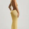 Rochie lungă cu gât halter Mirri Bouclé, galben