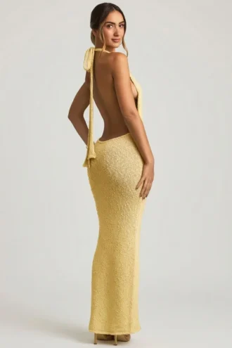 Rochie lungă cu gât halter Mirri Bouclé, galben Rochie lungă cu gât halter Mirri Bouclé, galben