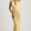 Rochie lungă cu gât halter Mirri Bouclé, galben