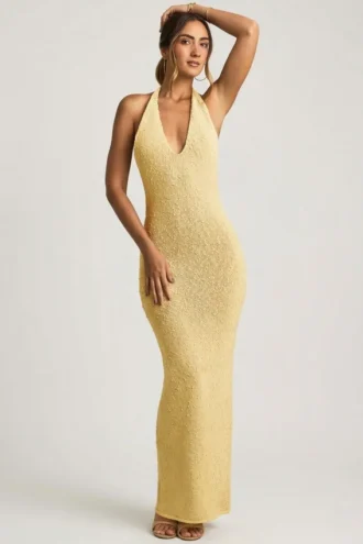 Rochie lungă cu gât halter Mirri Bouclé, galben Rochie lungă cu gât halter Mirri Bouclé, galben