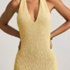 Rochie lungă cu gât halter Mirri Bouclé, galben