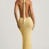 Rochie lungă cu gât halter Mirri Bouclé, galben