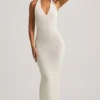 Rochie lungă cu gât halter Mirri din țesătură bouclé, albă Rochie lungă cu gât halter Mirri din țesătură bouclé, albă
