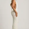Rochie lungă cu gât halter Mirri din țesătură bouclé, albă Rochie lungă cu gât halter Mirri din țesătură bouclé, albă