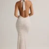 Rochie lungă cu gât în V din modal Hallie, cu dungi roz și galbene