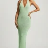 Rochie lungă cu gât în V din tricot bouclé Mirri, în culoarea mentă
