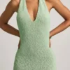 Rochie lungă cu gât în V din tricot bouclé Mirri, în culoarea mentă