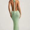 Rochie lungă cu gât în V din tricot bouclé Mirri, în culoarea mentă